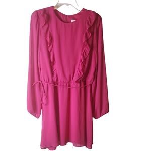 Francesca's Pink Mini Dress with Ruffled Details and Long Bishop Sleeves